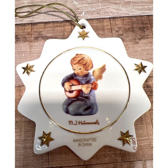 M.J. Hummel Porcelain Star Ornament With Angel Playing Mandolin & Gold Stars - Picture 2 of 4